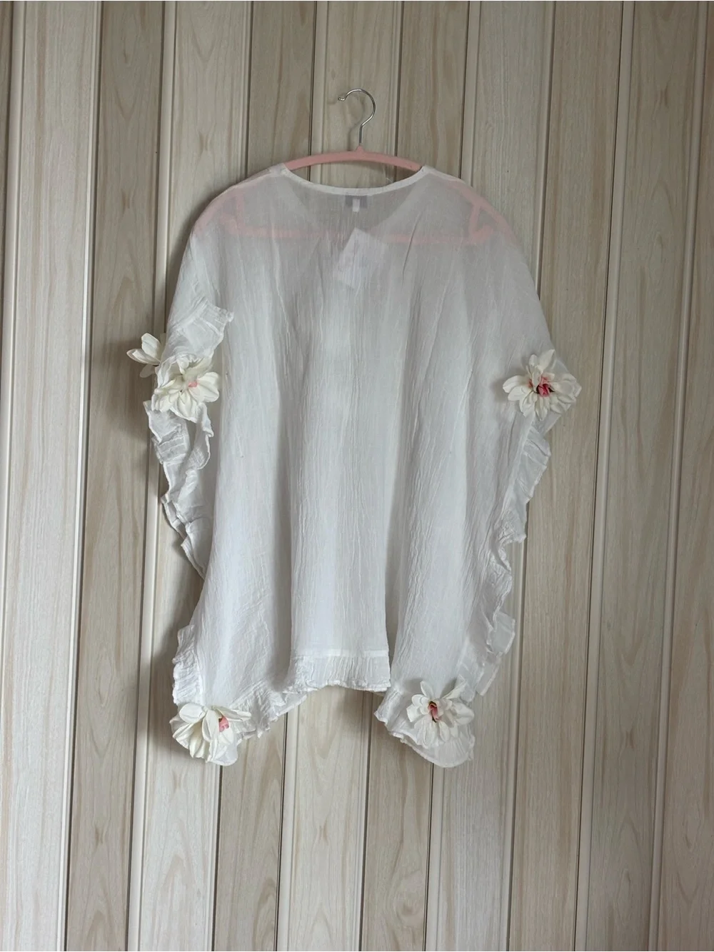 Girls' White Floral Trim Swim Coverup